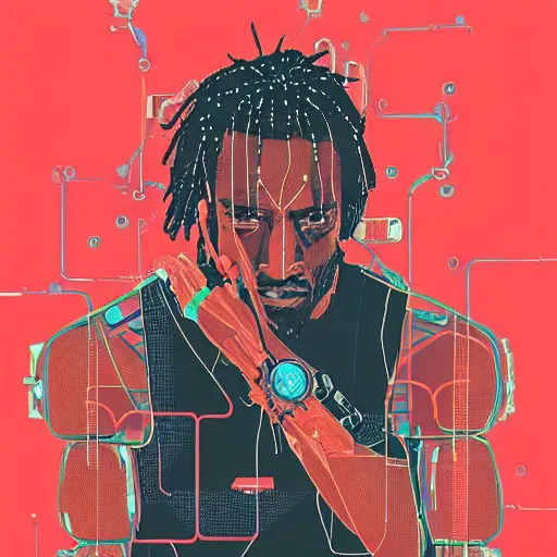 Prompt: portrait of kawhi leonard as half terminator with a robot eye by conrad roset, cybernetically enhanced, hyperdetailed, cyberpunk, cool, trending on artstation