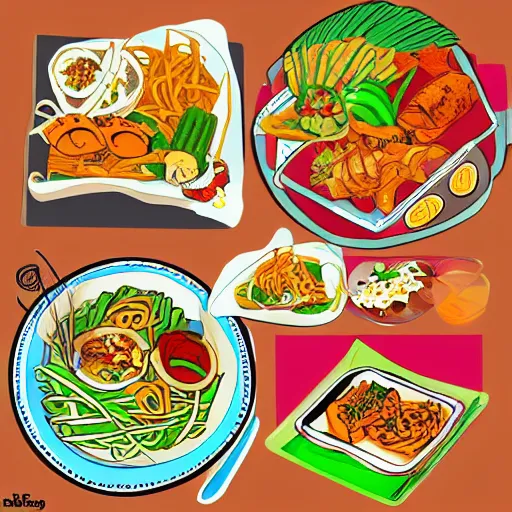 Prompt: Thai food. Cartoon style.