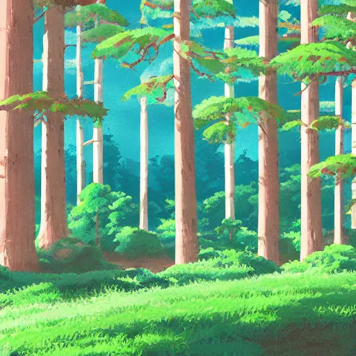 Prompt: forest lanscape panorama by ghibli pixar gouache in shinkai style