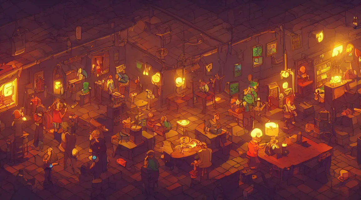 Prompt: A multidimensional cozy tavern, retro video game vibe, cinematic lighting, epic composition, cartoon, animation, background art, post processing, 8K resolution