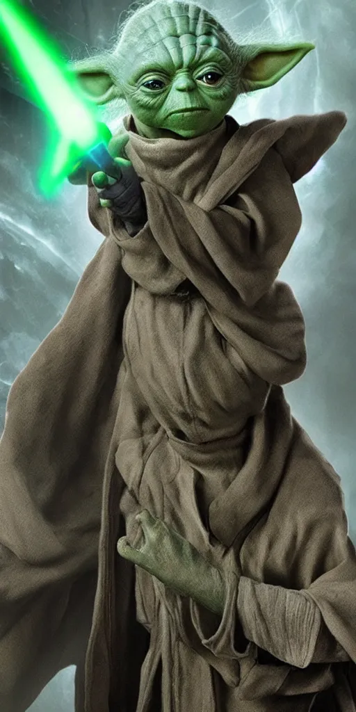 Image similar to yoda, as a sith lord, using the dark force, realistic, ultra realistic