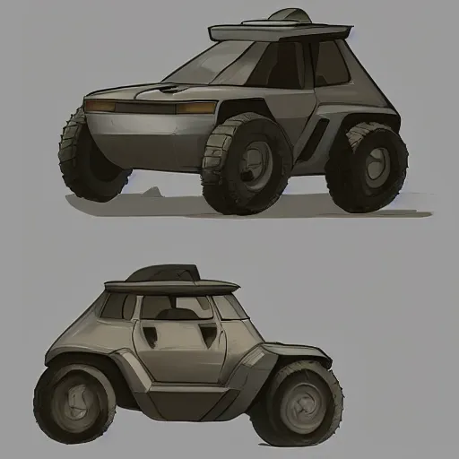 Image similar to 2d concept art of small vehicle by Dawid Michalczyk