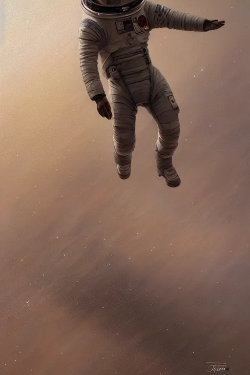 Image similar to a stunning ultra realistic fine art painting of an astronaut walking on Mars, by tom bagshaw, studio portrait, muted colors, detailed hair, 4K