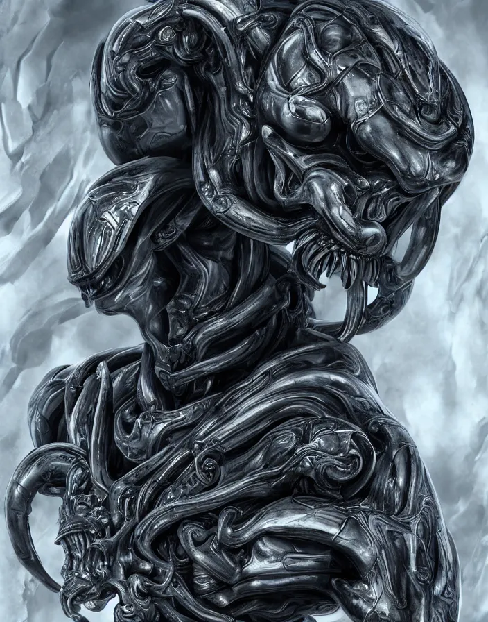 Image similar to engineer prometheus face by Artgerm, xenomorph alien, highly detailed, symmetrical long head, smooth marble surfaces, detailed ink illustration, raiden metal gear, cinematic smooth stone, deep aesthetic, concept art, post process, 4k, carved marble texture and silk cloth, latex skin, highly ornate intricate details, prometheus, evil, moody lighting, hr geiger, hayao miyazaki, indsutrial Steampunk