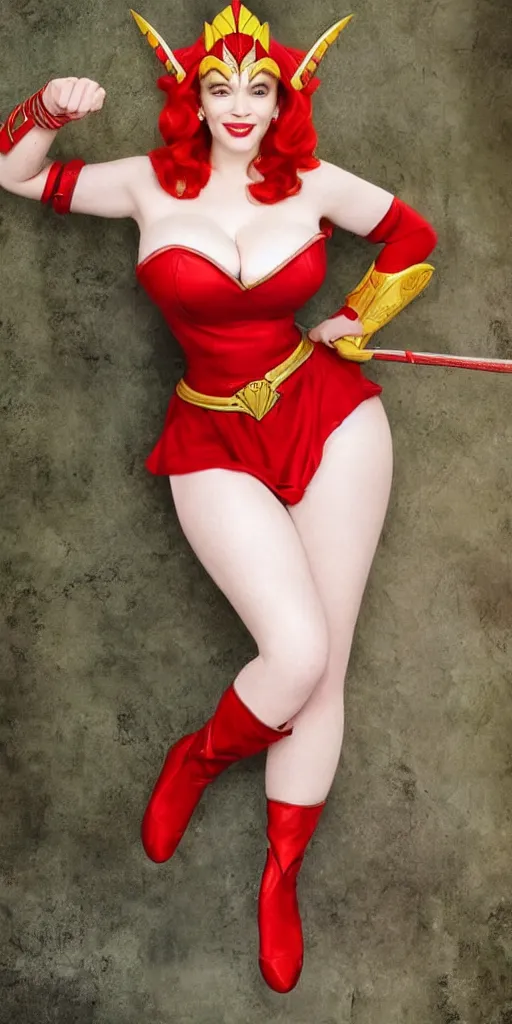 Prompt: Full body pin-up photo of Christina Hendricks as She-Ra