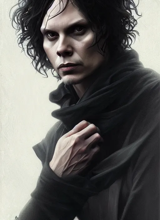 Image similar to ville valo, male, portrait, intricate, highly detailed, digital painting, artstation, concept art, wallpaper, smooth, sharp focus, illustration, art by artgerm and greg rutkowski and alphonse mucha