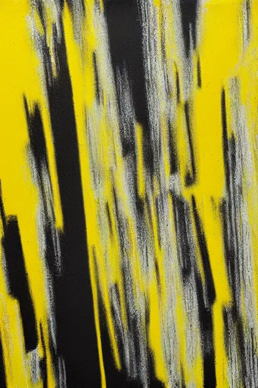 Prompt: abstract landscape spray painting, blurry horizontal lines, yellow and black, by sterling ruby,