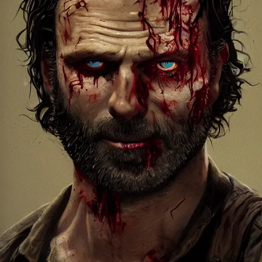 Image similar to rick grimes, zombie, head and shoulders shot, portrait, medieval, vivid colors, sharp focus, digital art, Hyper-realistic, 4K, Unreal Engine, Highly Detailed, HD, Dramatic Lighting by Brom, trending on Artstation