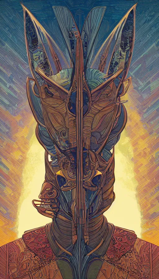 Prompt: Anubis, italian futurism, da vinci, Dan Mumford, Josan Gonzalez