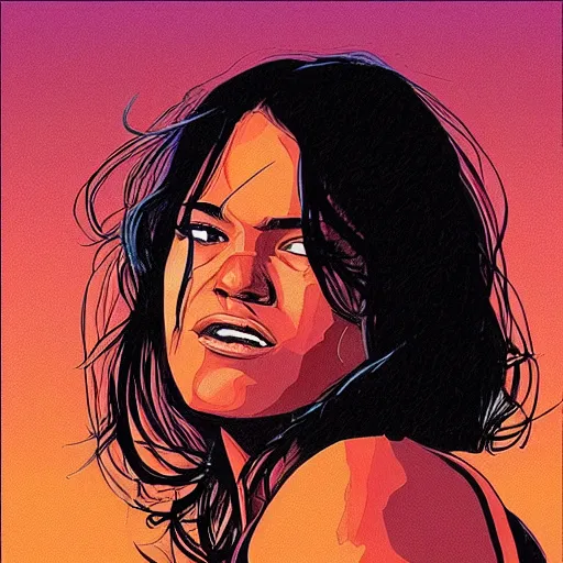 Image similar to “ michelle rodriguez retro minimalist portrait by jean giraud, moebius starwatcher comic, 8 k ”