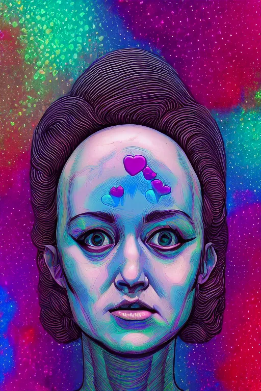 Prompt: portrait of jewel heartshaped inflated head dreamer in the style of Rob Lefield and Dan Mumford , trending on artstation, digital art,surrealism ,macro,blueprint ,vaporwave ,