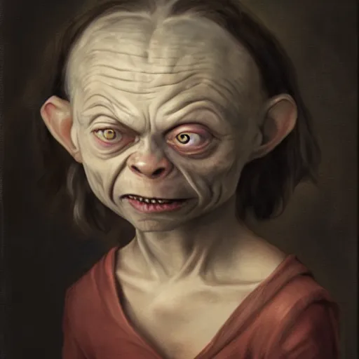 Image similar to Greta thunberg as gollum Sméagol lord of the rings, highly detailed, dirty. Peter Paul Rubens