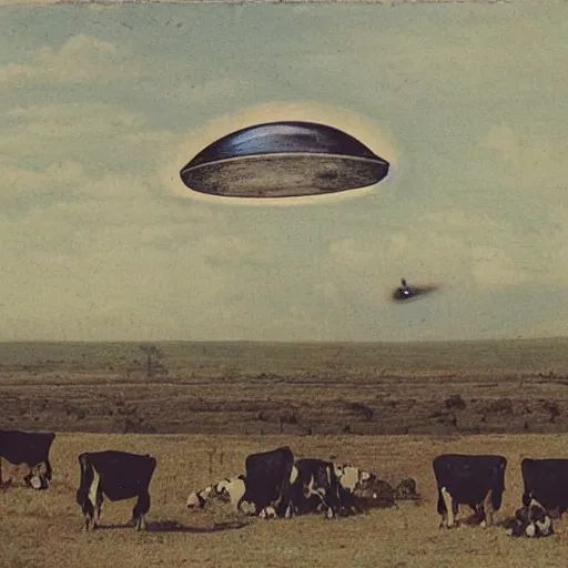 Image similar to a ufo abducting a three headed cow