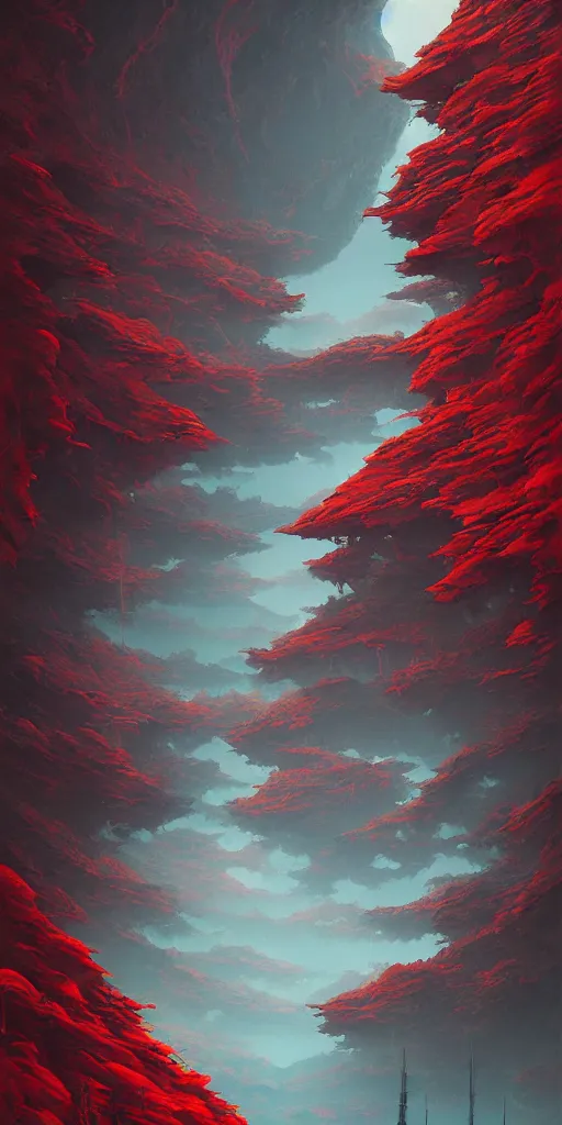 Image similar to the red samurai!!! a highly detailed cinematic oil painting by roger dean and alena aenami, dynamic lighting