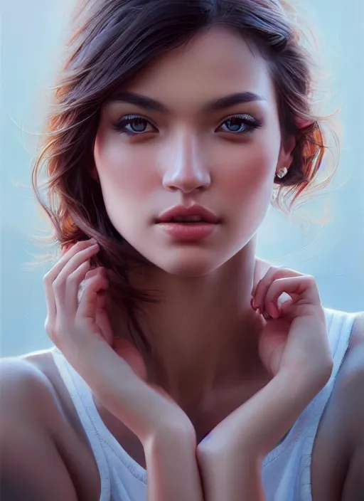 Image similar to photo of a gorgeous young woman in the style of stefan kostic, realistic, sharp focus, 8k high definition, insanely detailed, intricate, elegant, art by stanley lau and artgerm