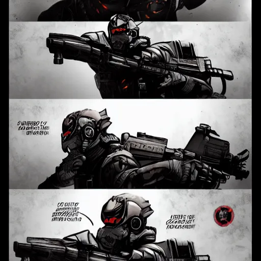 Image similar to marvel comic page of the helghast soldiers from the game Killzone, comic, textless, detailed