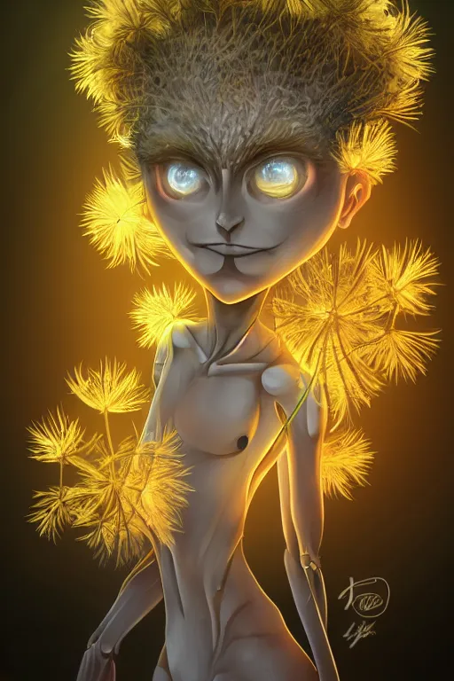 Image similar to a humanoid figure dandelion plant monster, amber eyes, highly detailed, digital art, sharp focus, ambient glow, trending on art station, anime art style