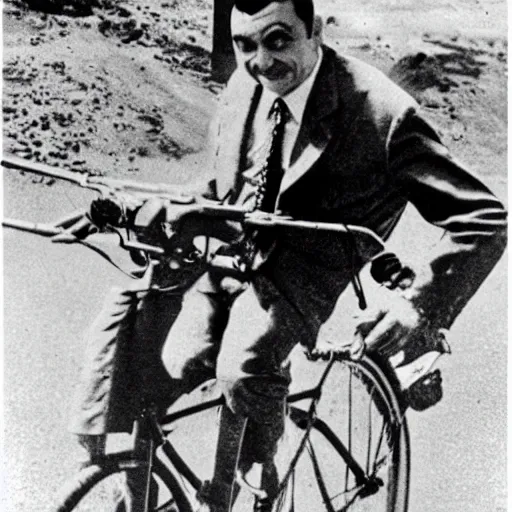 Image similar to Archival photo of Mr Bean riding the atomic bomb