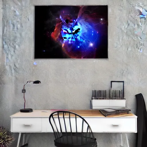 Image similar to realistic giant maine coon cat in space nebula art