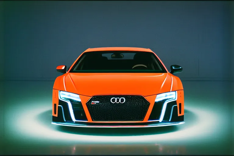 Image similar to designed by giorgetto giugiaro audi rs 8, thick neon lights, ektachrome photograph, volumetric lighting, f 8 aperture, cinematic eastman 5 3 8 4 film