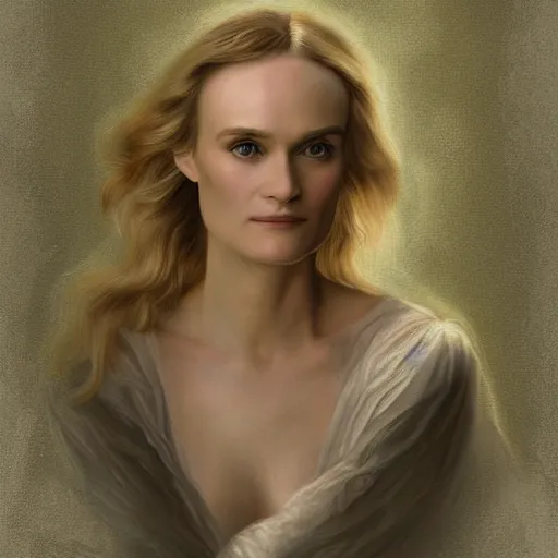 Image similar to diane kruger as an angel, detailed digital painting, pre - raphaelite, intricate