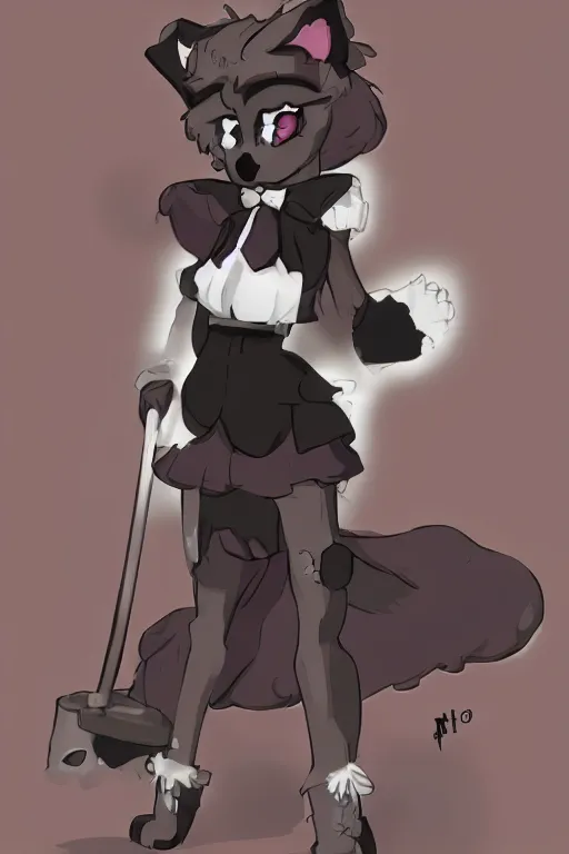 Image similar to anthropomorphic wolf fursona wearing a maid outfit holding a duster, backlighting, furry art, trending on artstation, digital art, trending on furaffinity