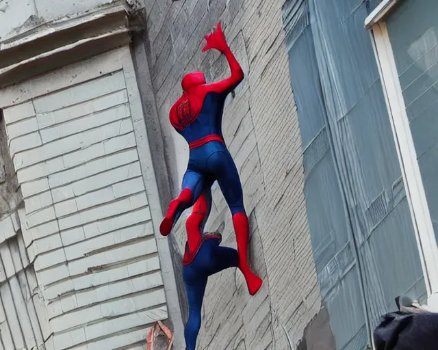 Image similar to photograph of spider - man on a building movie set