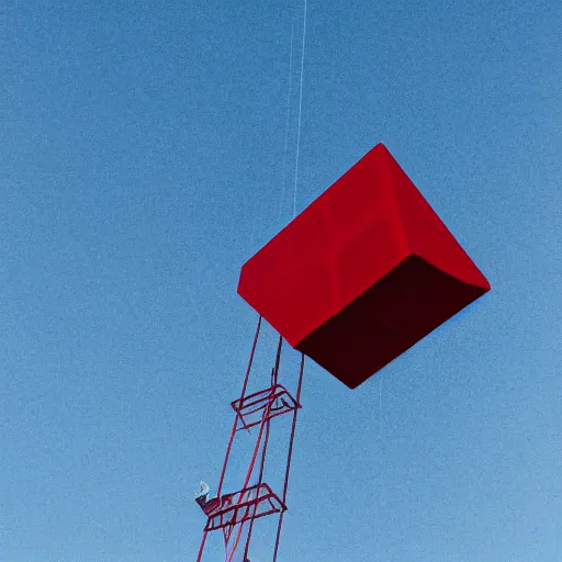 Image similar to ( ( red cube ) at the top of tower ), ( ( blue cube ) on the ground )