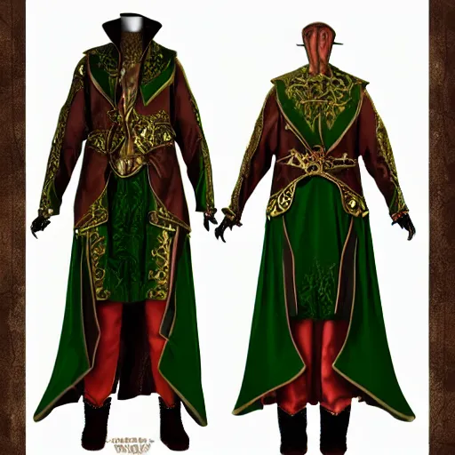 Prompt: western fantasy bard style costume design, green tone