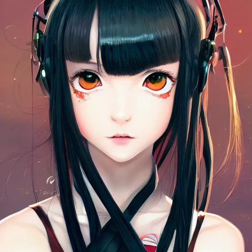 Prompt: glamorous and sensual schoolgirl, portrait of beautiful young anime girl in latex armor, cute - fine - face, pretty face, realistic shaded perfect face, fine details, photorealism, anime, cyberpunk, warhammer, highly detailed, artstation, illustration, art by ilya kuvshinov and gustav klimt
