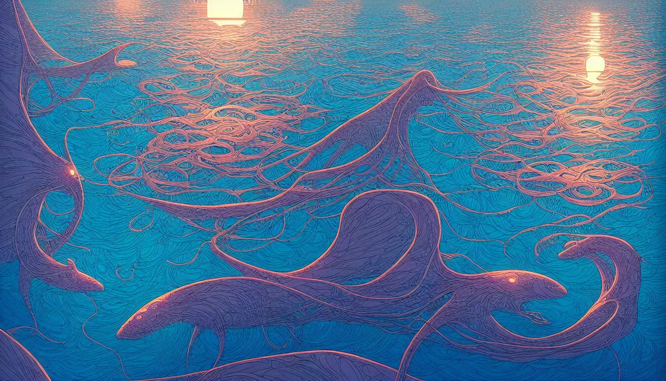 Prompt: calm open ocean, moebius, victo ngai, josan gonzalez, kilian eng