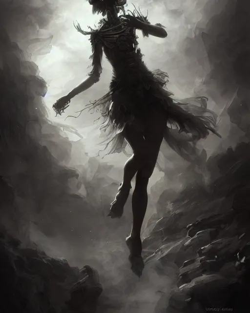 Prompt: ghostly vertical skeletons wreathed in dark smoke dancing, scenic full shot, ambient lighting, detailed face, by rembrandt, stanley artgerm lau, wlop, rossdraws