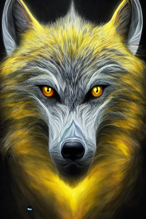 Prompt: ultra realist and ultra intricate detailed soft painting of a werewolf, symmetry features, glowing yellow eyes, sensual gloomy style, volumetric clouds