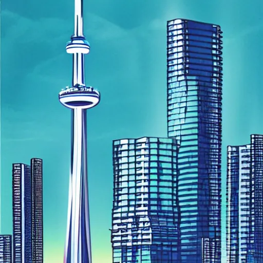 Prompt: city of toronto in the future. synthwave style. modern. Cn tower