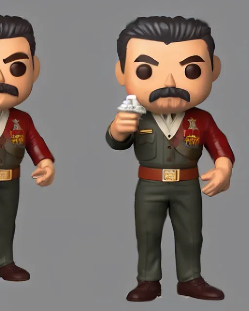 Image similar to full body 3d render of joseph stalin as a funko pop, studio lighting, white background, blender, trending on artstation, 8k, highly detailed