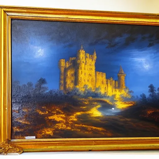 Prompt: a painting of a castle made of molten wax, artwork, epic lighting, incredible view, majestic, 8k, 4k, high detailed