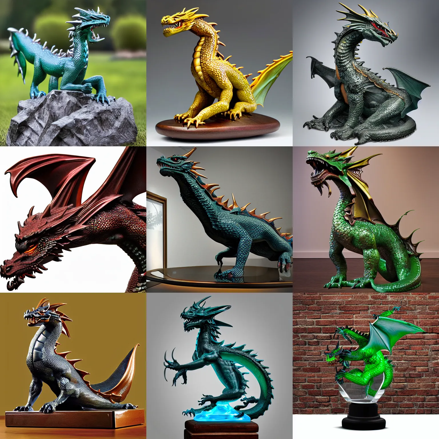 Prompt: a product photo of dragon statute made out of glass, ultra realistic, UHD