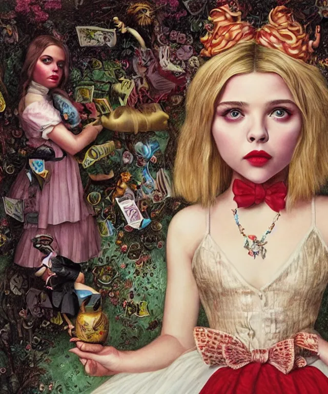 Image similar to portrait of Chloe Moretz in wonderland, lowbrow painting by Mark Ryden