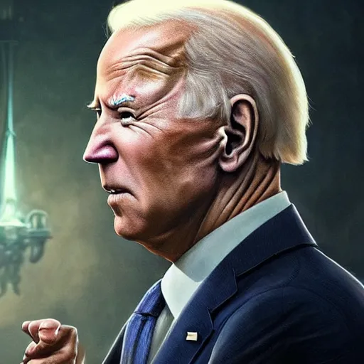 Image similar to president joe biden as reptiliod, conspiracy, ultra realistic, concept art, intricate details, eerie, highly detailed, photorealistic, octane render, 8 k, unreal engine. art by artgerm and greg rutkowski and alphonse mucha