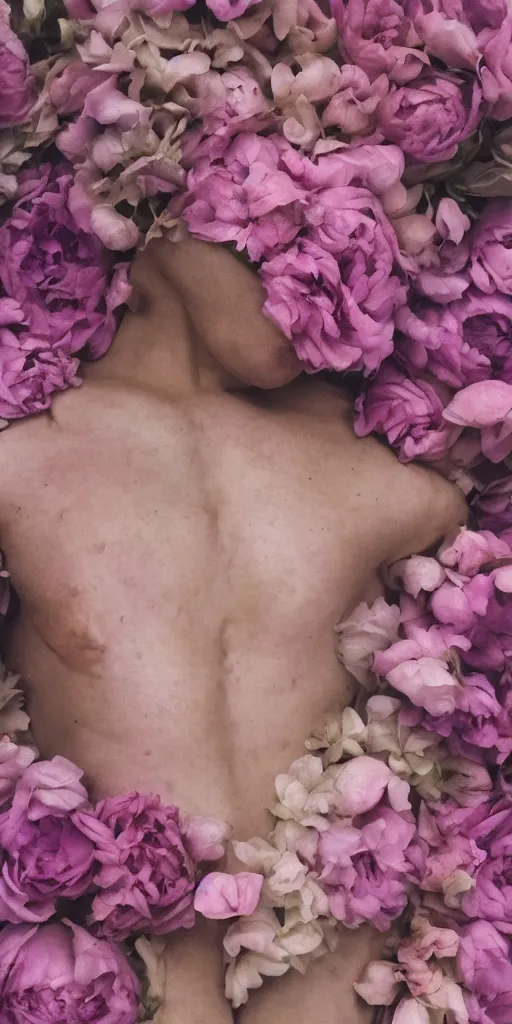 Prompt: a closeup photograph of a beautiful human body blossoming, floral, skin, no face, highly detailed, hyperrealism