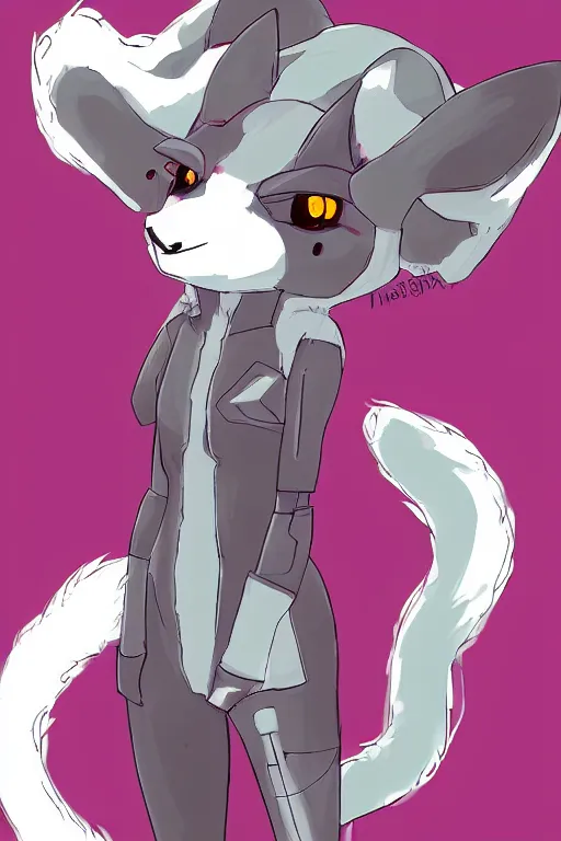 Image similar to a cyberpunk anthropomorphic fox with a fluffy tail!!!, comic art, trending on furaffinity, cartoon, kawaii, backlighting, by kawacy, chibi, pastel