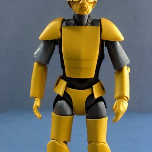 Image similar to 1980s Kenner Style Action Figure, 5 points of articulation, sci-fi, sleek helmet, full body, 4K, highly detailed