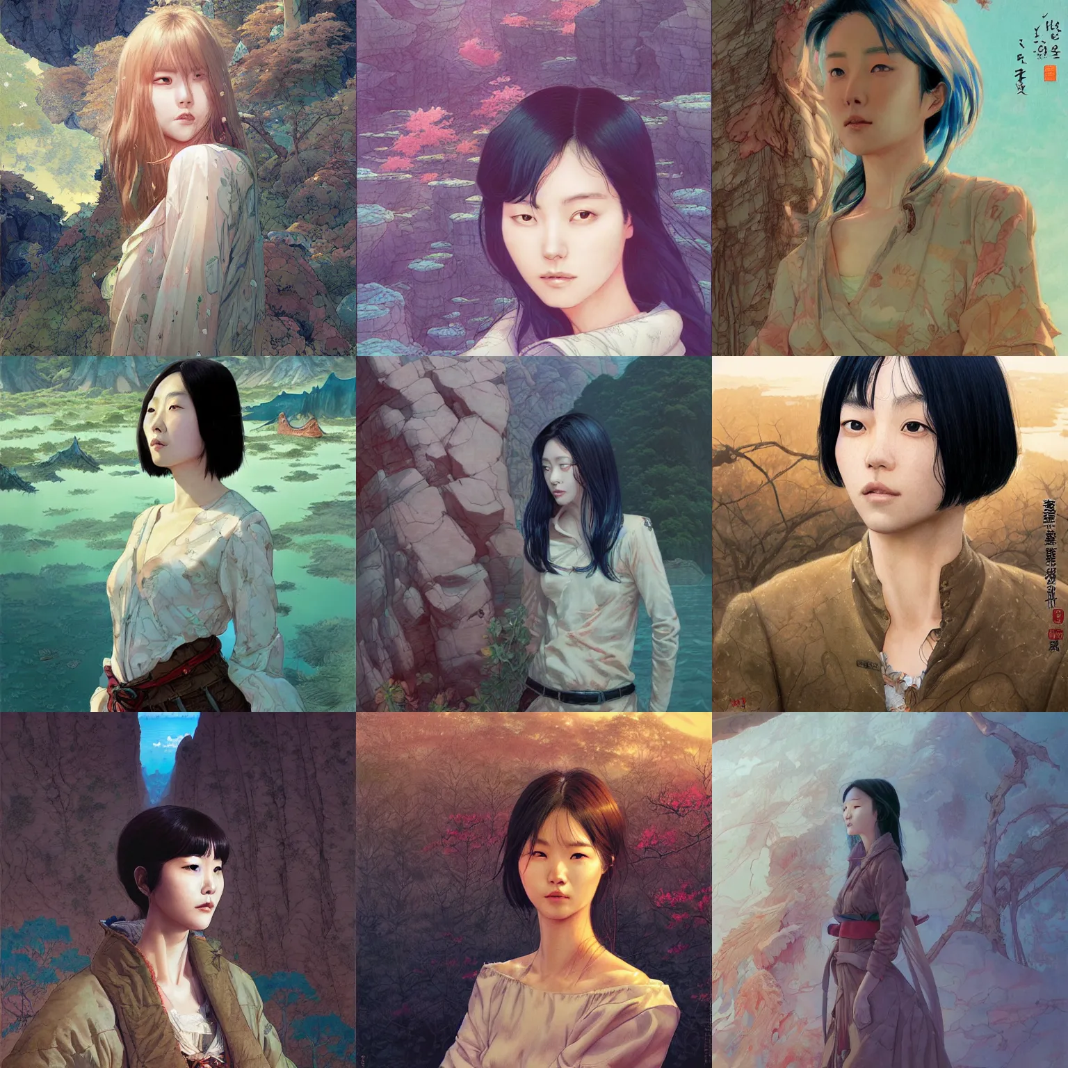 Prompt: portrait of lee jin - eun in a scenic environment by amano yoshitaka, marc simonetti, jean giraud, martine johanna, josan gonzalez