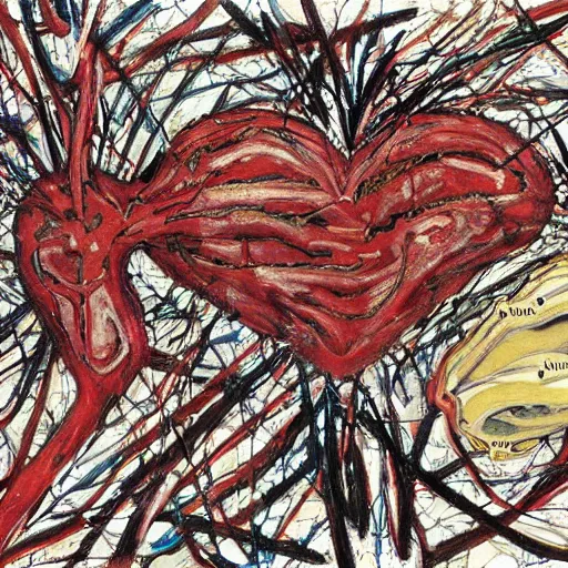 Image similar to cardiac anatomy, cardiac, anatomic, painting by jackson pollock