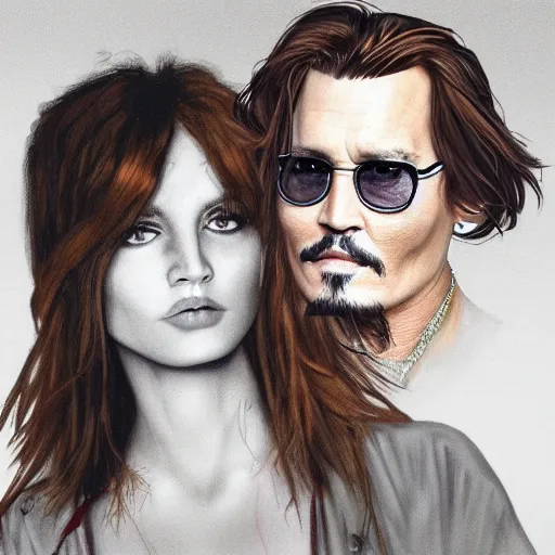 Image similar to johnny depp with his new girlfriend ginger hair woman detailed face detailed 8 k