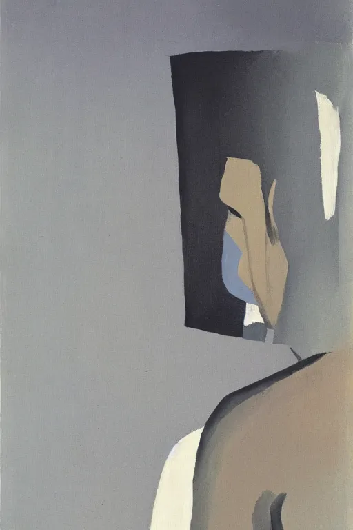 Prompt: man looking into a mirror, 1960’s minimalist advertising illustration, painterly, expressive brush strokes