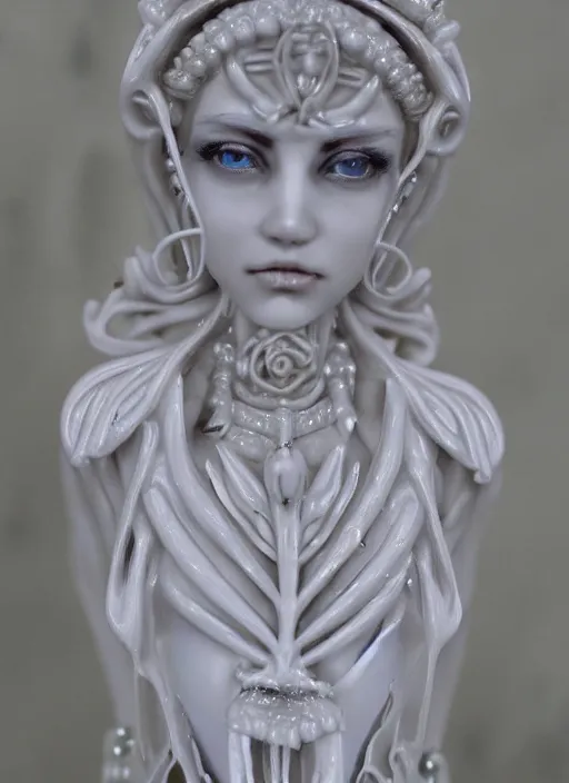 Image similar to 80mm resin detailed miniature of a beautiful Hypriestes, clothed in white, beautiful bone structure, symmetrical facial features, Product Introduction Photos, 4K, Full body