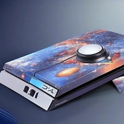 Prompt: a playstation 4 in space wrapped with a ribbon like a present, realistic, detailed, hd photography
