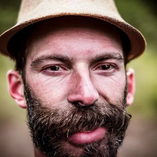 Prompt: a man wearing a hat made out of teeth