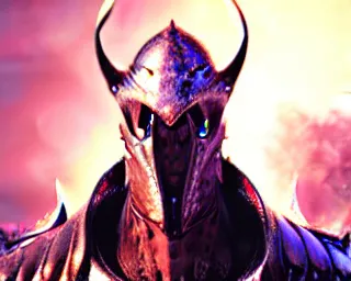 Image similar to a photorealistic 3D render portrait of sauron the dark lord wearing armor made of iron, unreal engine, octane render, cinematic lighting, a sense of evil, hard surface character concept art, dark fantasy character design, hyper realism, high detail, depth of field, stunning vfx, smooth gradients, high contrast, cgsociety